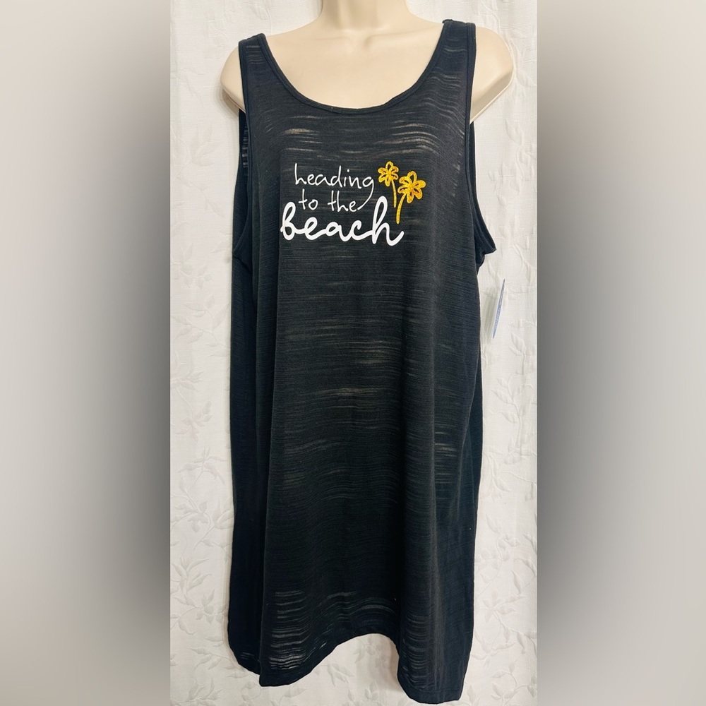 Swimming Wave Zone NWT Black Cover Up Sleeveless w/ Casual Beach Graphic Sz L/XL